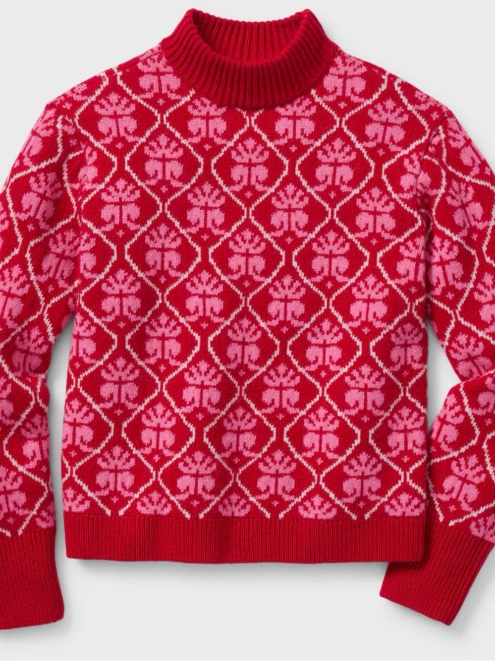 Duluth Women's Woolpaca Jacquard Mockneck Sweater XL Red/Pink